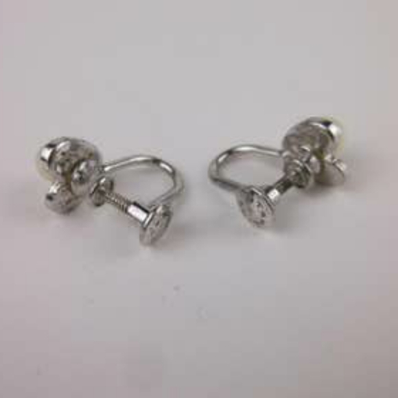 Antique sterling silver and pearl earrings - Picture 2 of 2